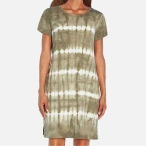 GAP T‎ Shirt Dress Tie Dye Cotton Shift Short Sleeves Casual Green Cream Summer